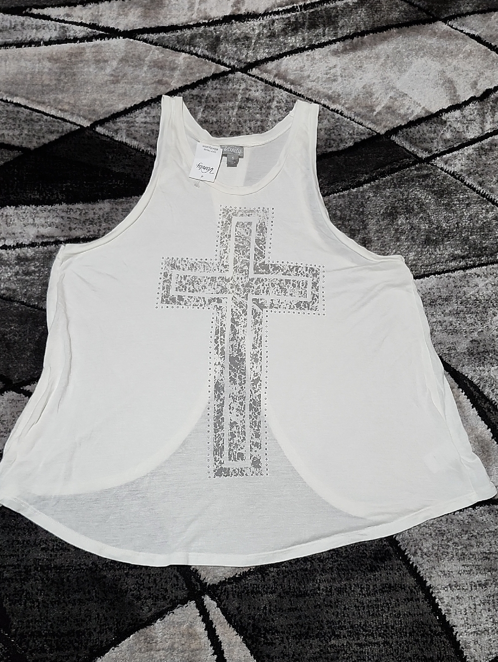 VANITY STUDDED CROSS SPLIT-OPEN BACK SCOOP-NECK OVERSIZED TANK-TOP